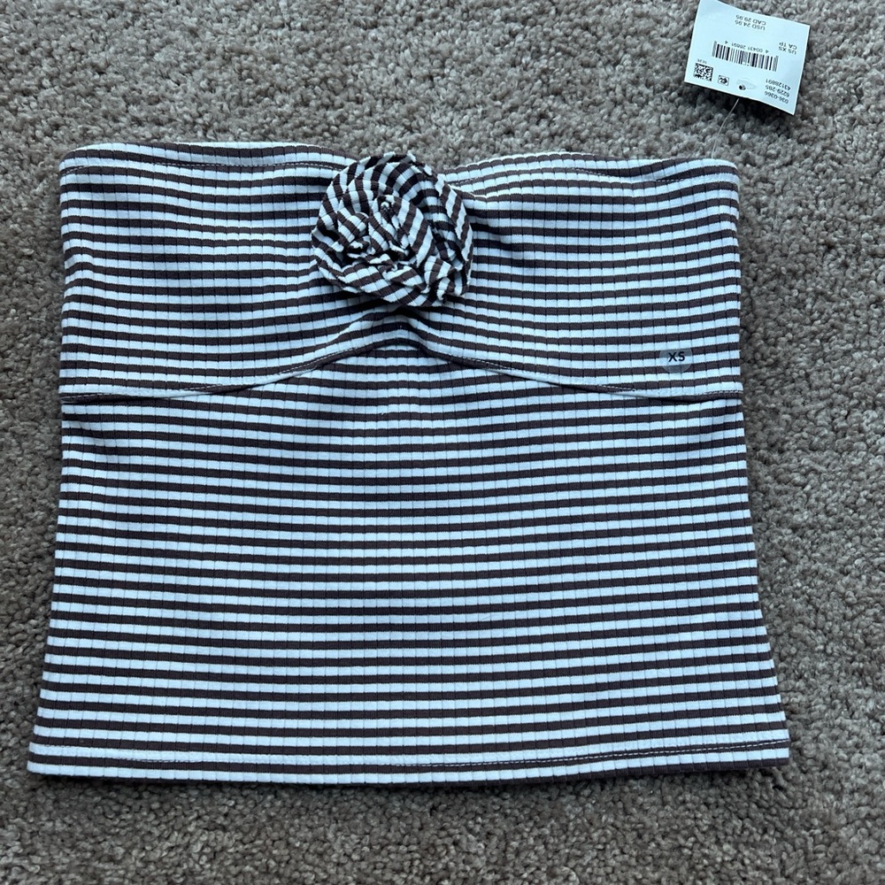 Striped Tube Top with Floral Accent
